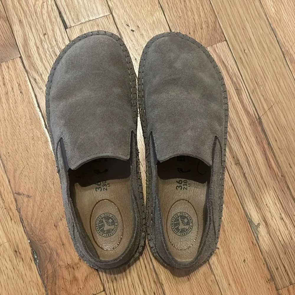 Birkenstock Taupe Suede Espadrille Slip-Ons